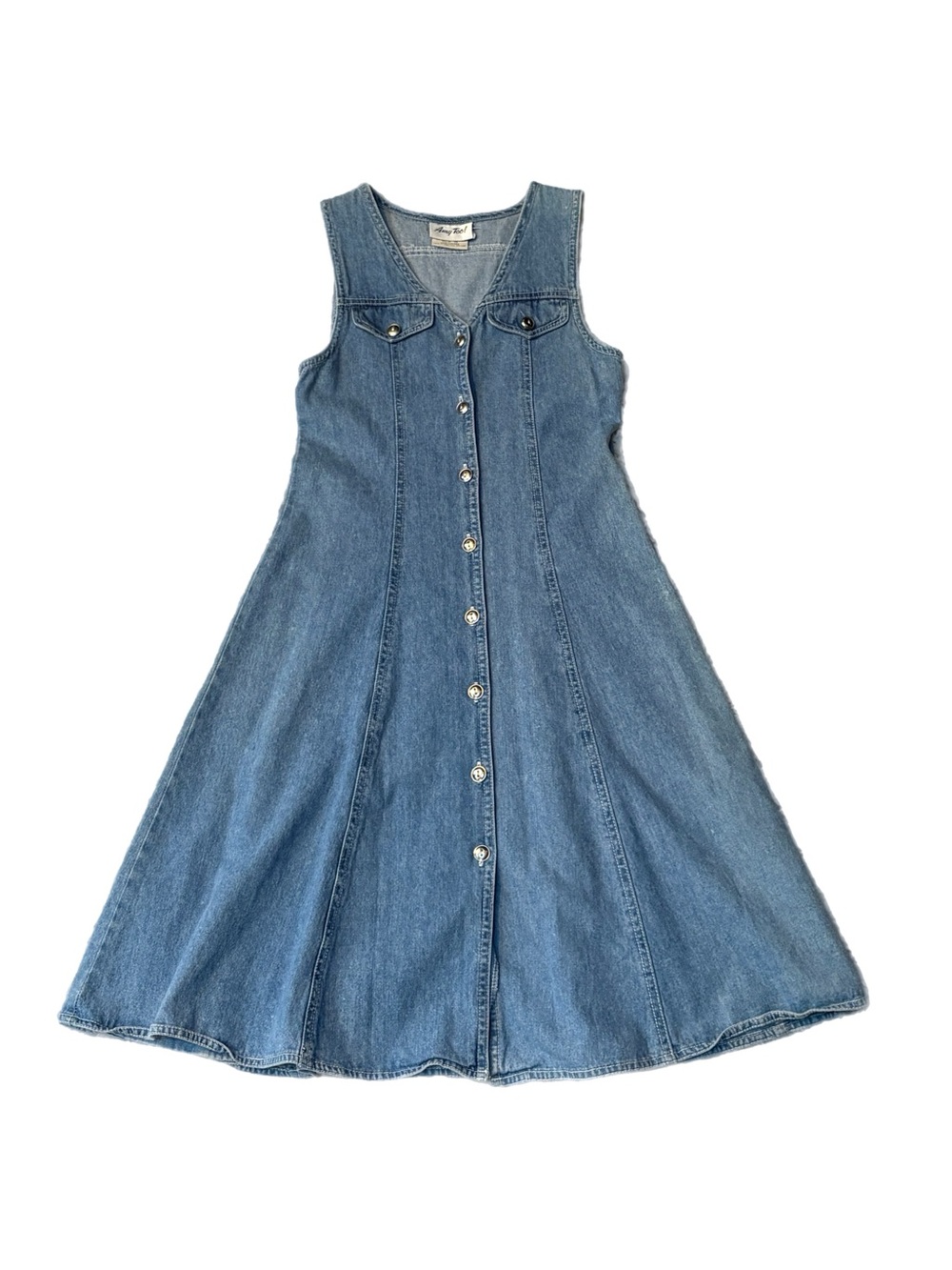 Amy Too! Vintage 90s Boho Denim Sleeveless Cotton Button Front Dress